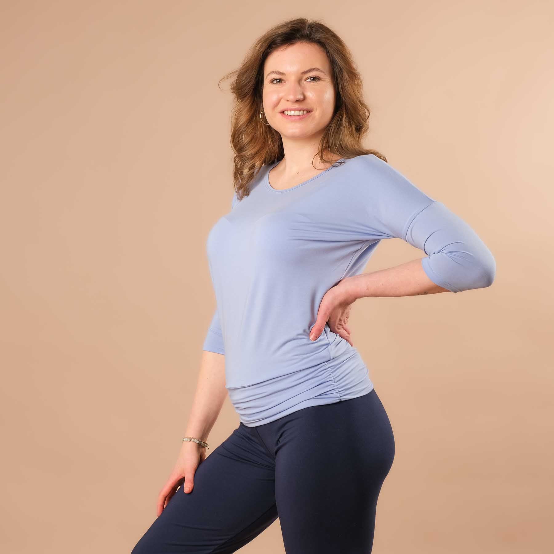 Yoga Shirt Comfy 3/4 Arm, in der Schweiz hergestellt, weichster Stoff, himmelblau