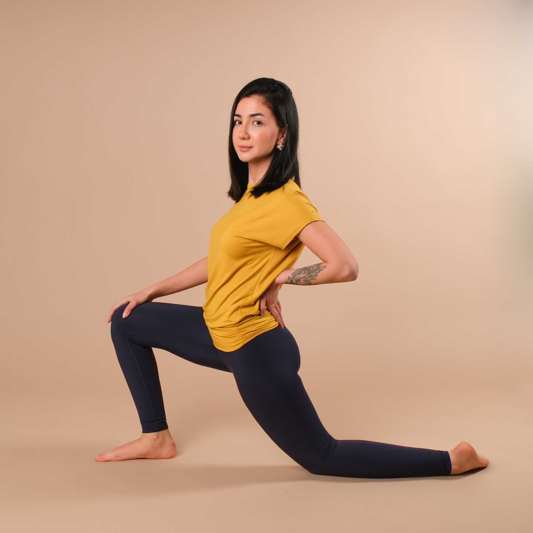 Yoga Shirt Comfy kurzarm nachhaltig in der Schweiz hergestellt curry