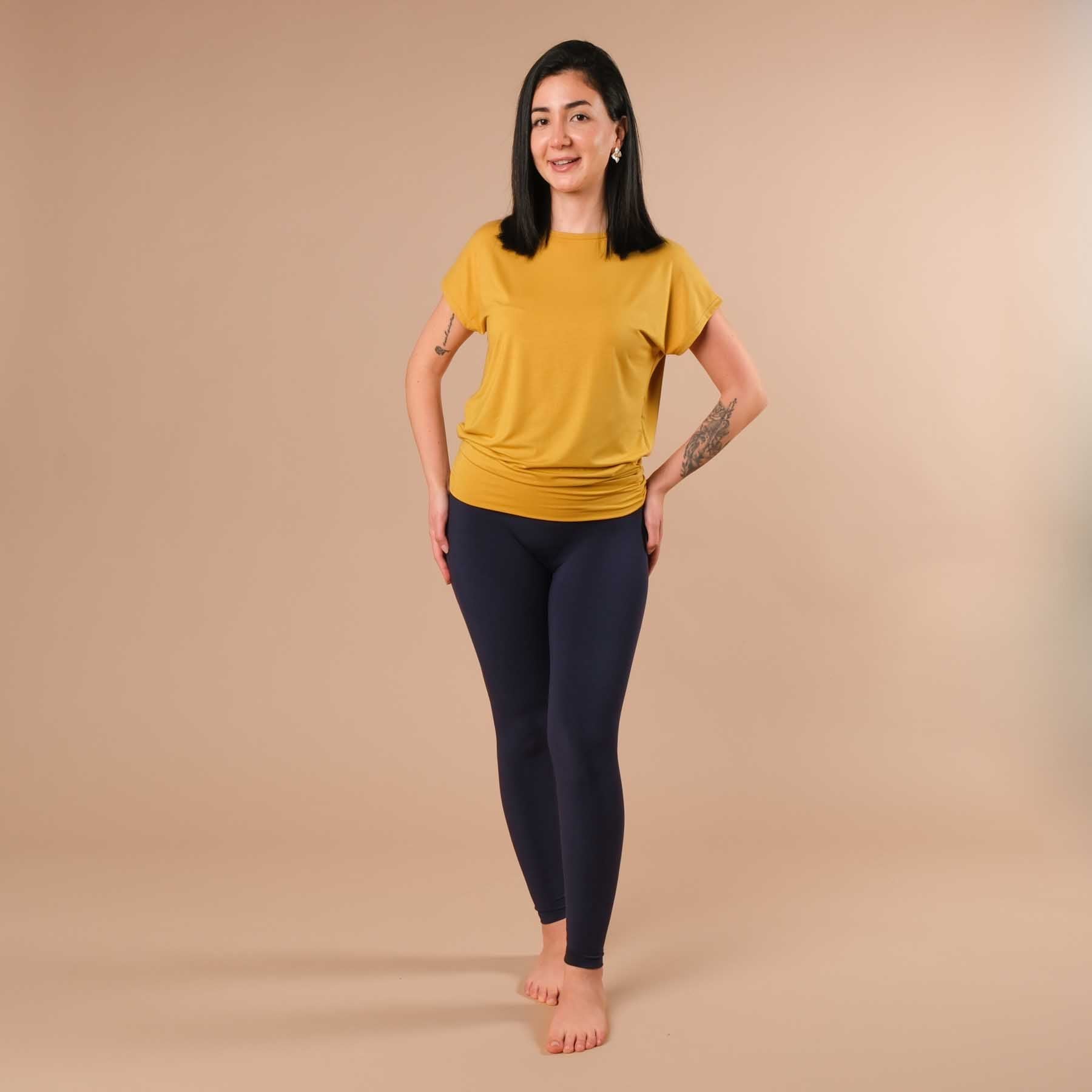 Yoga Shirt Comfy kurzarm nachhaltig in der Schweiz hergestellt curry