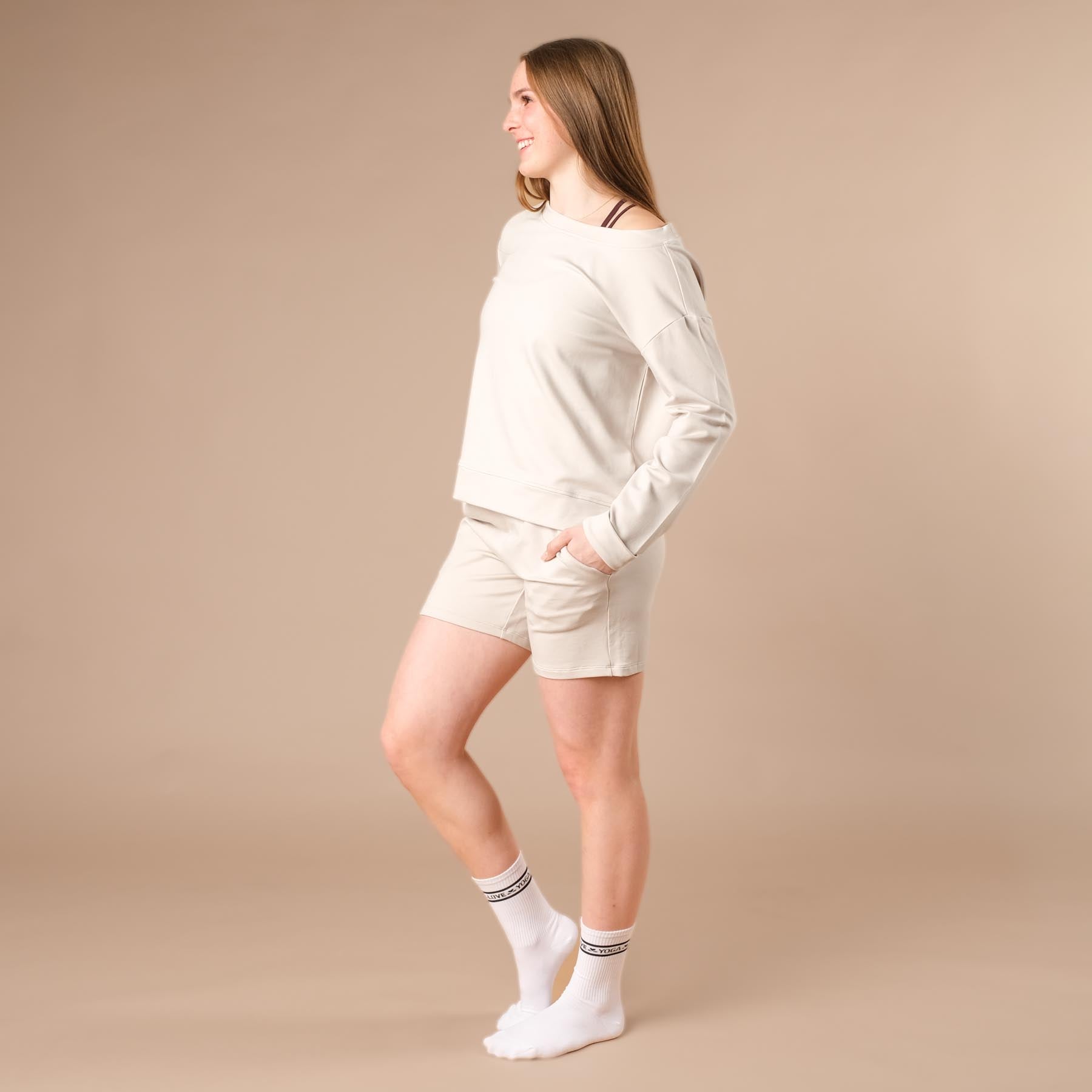Pull à épaules dénudées, durable et confortable, couleur écru
