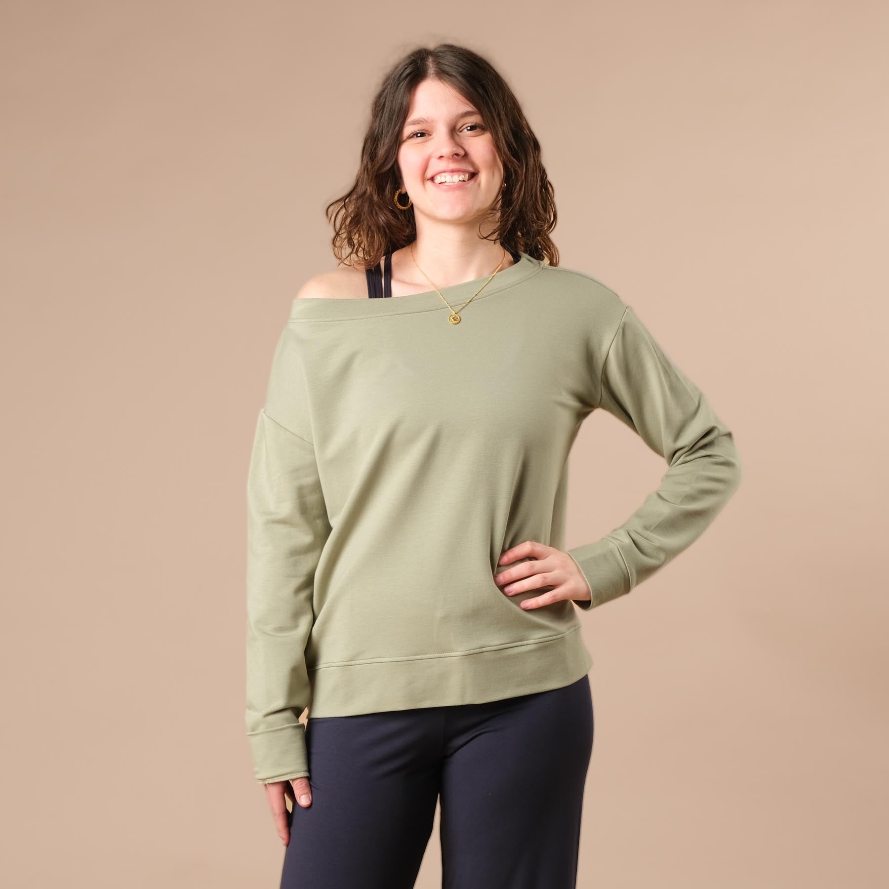Pull à épaules dénudées, durable et confortable, vert jade