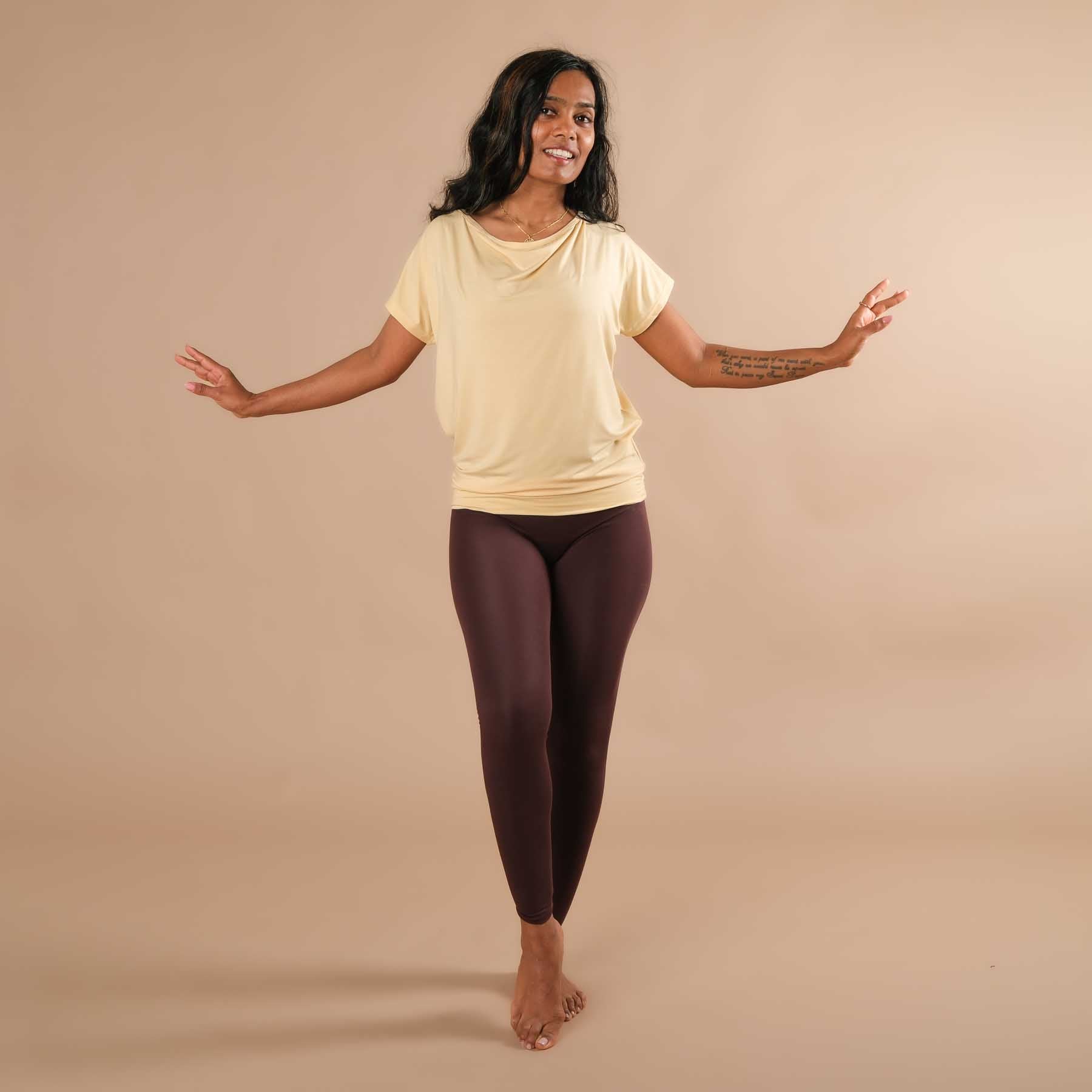 Yoga Wasserfallshirt butteryellow, nachhaltiger Stoff, super bequem, in der Schweiz genäht