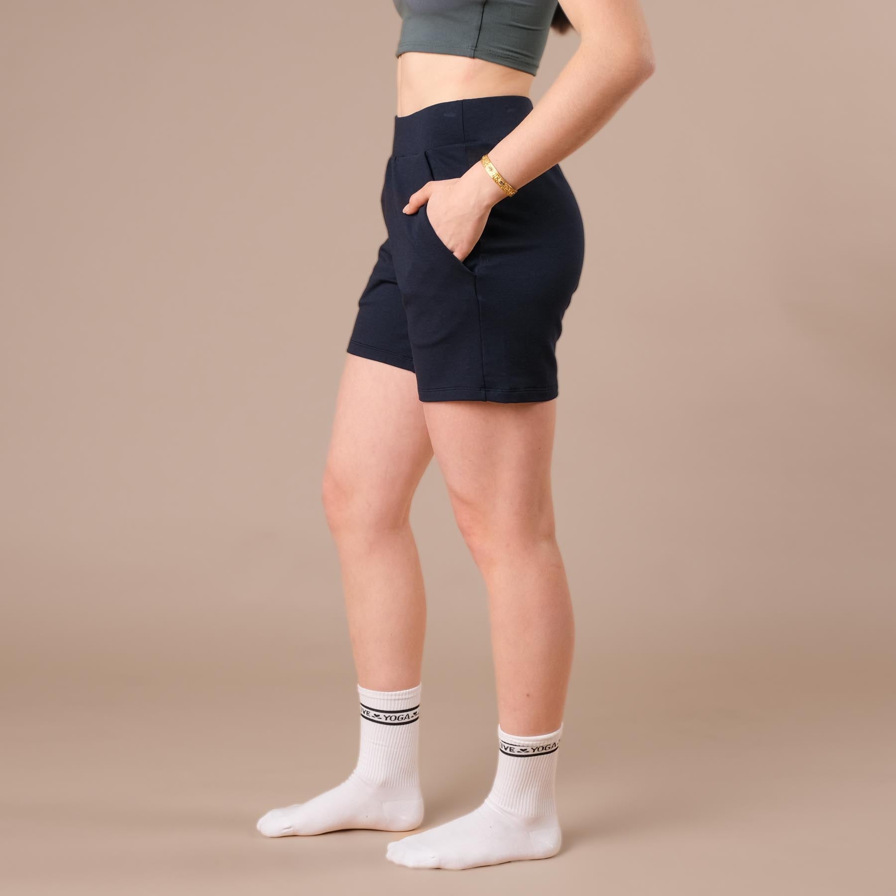 Damen Yoga Sweat Shorts nachhaltig navy blau