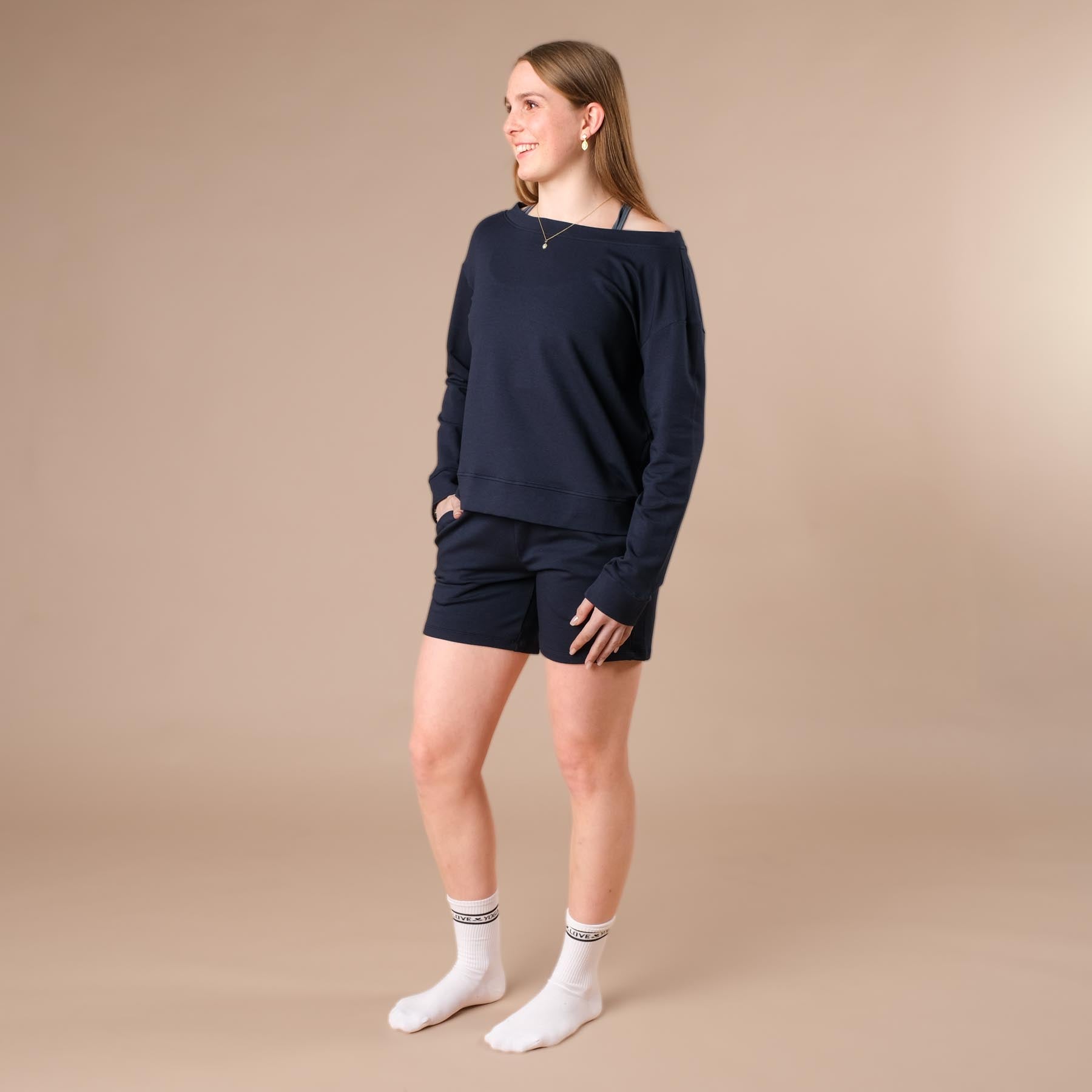 Damen Yoga Sweat Shorts nachhaltig navy blau