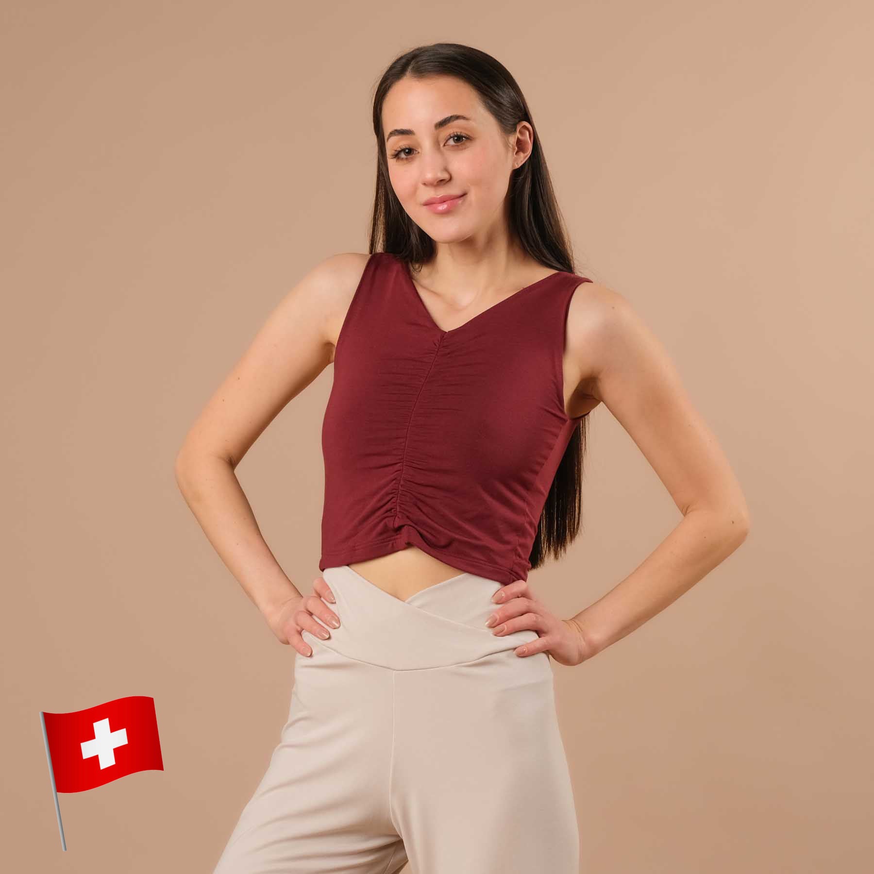 Sommer Crop Top gerafft Comfy bordeaux