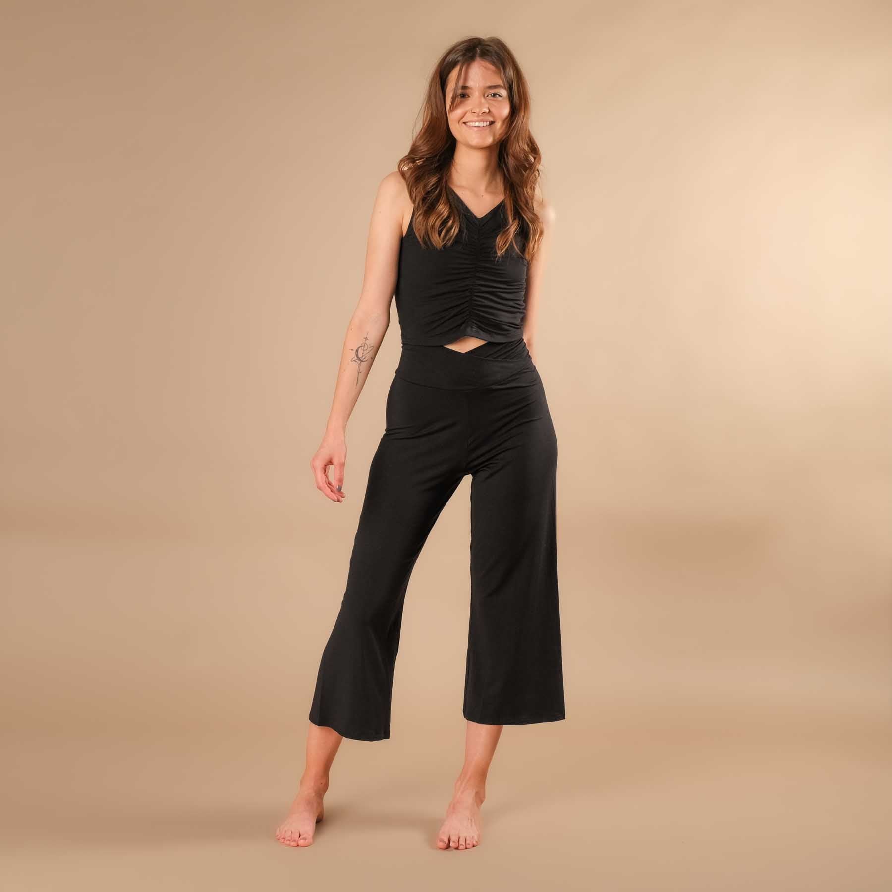 Sommer Crop Top gerafft Comfy schwarz