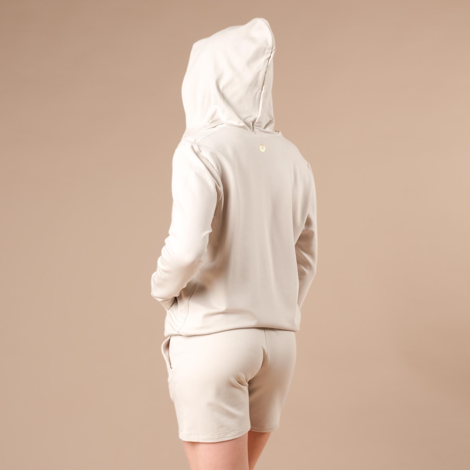 Felpa con cappuccio e zip unisex, realizzata in modo sostenibile in cotone e modal color ecru
