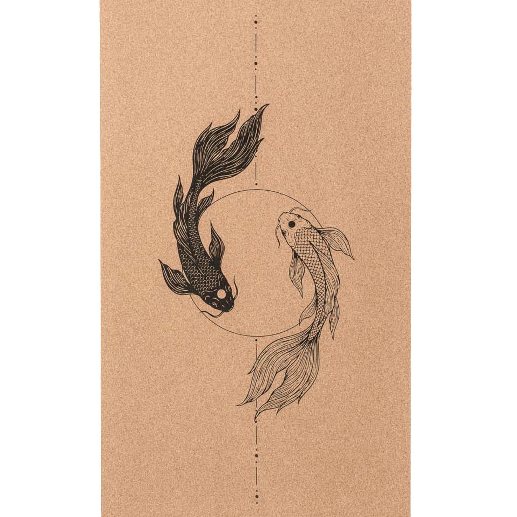 Tapis de yoga en liège avec motif Koi Yin Yang et ligne d'alignement