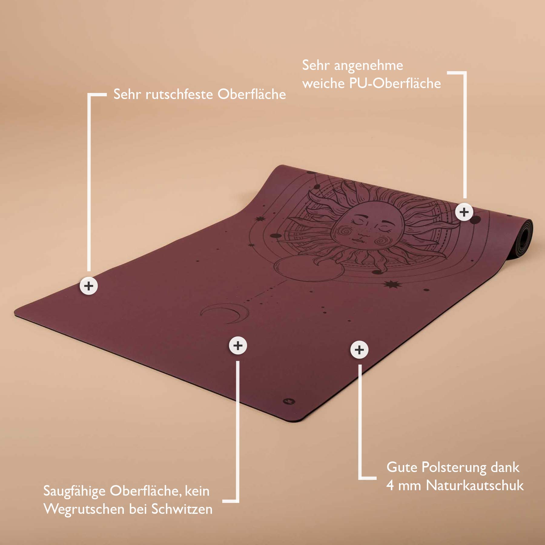 Yogamatte SuperGrip 2.0 Cosmos rutschfeste Yogamatte berry