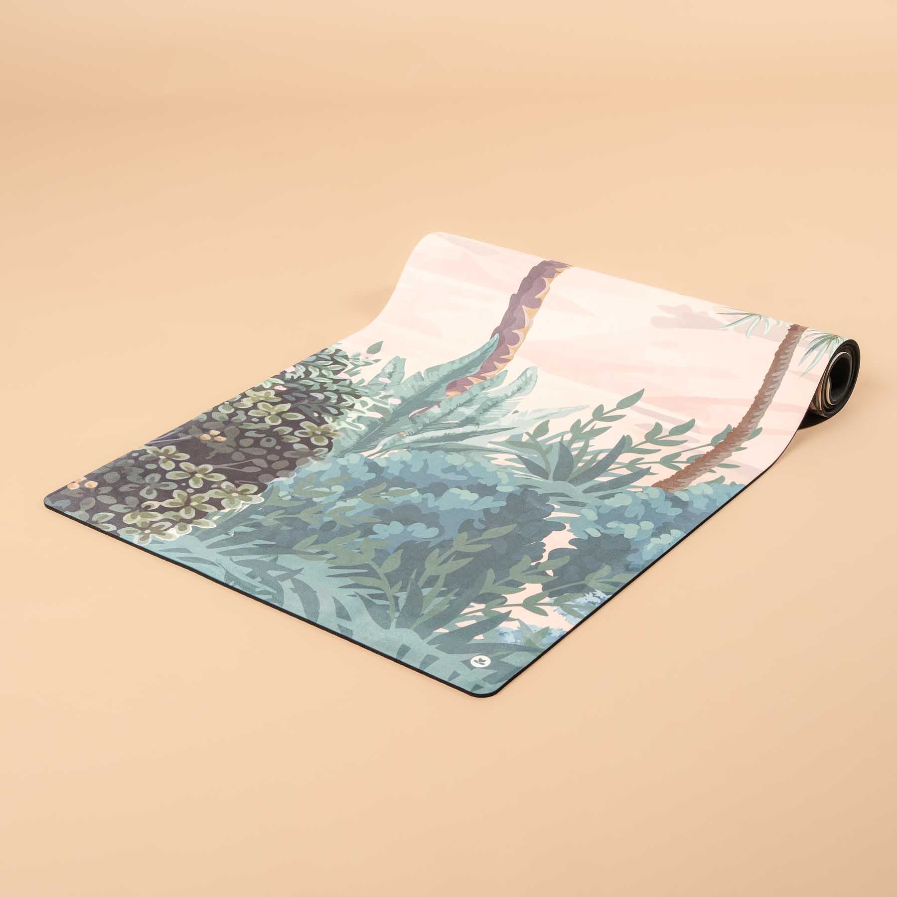 Yogamatte Velours Hybrid aus Naturkautschuk und Mikrofaser Jungle mit Kolibri