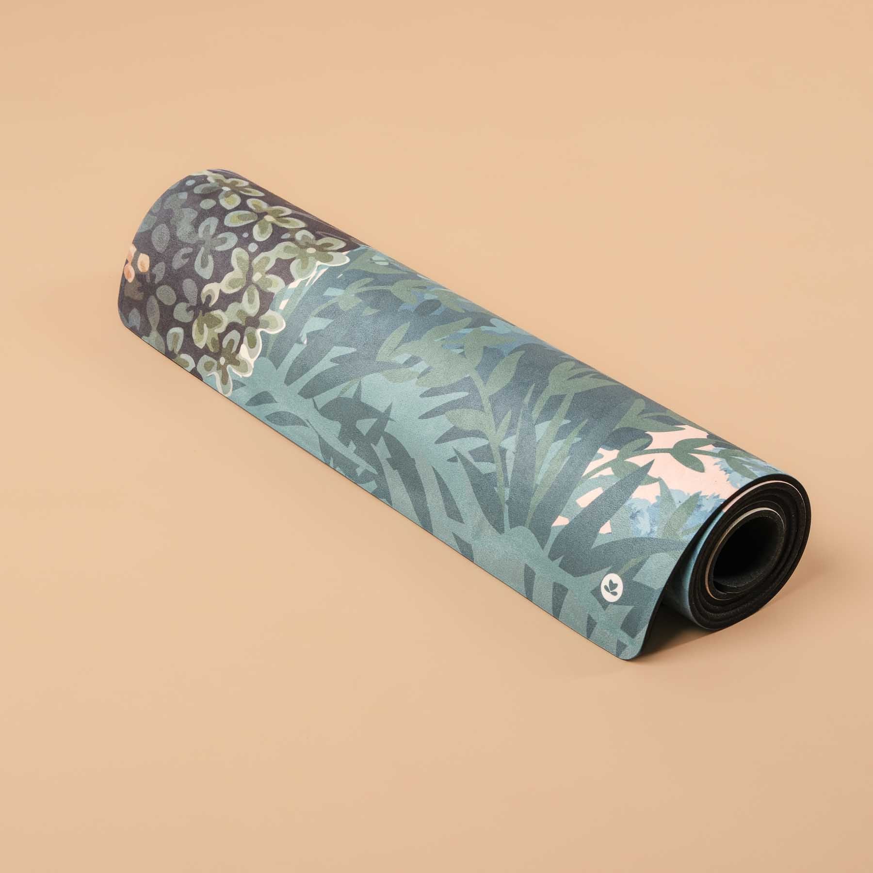 Yogamatte Velours Hybrid aus Naturkautschuk und Mikrofaser Jungle mit Kolibri