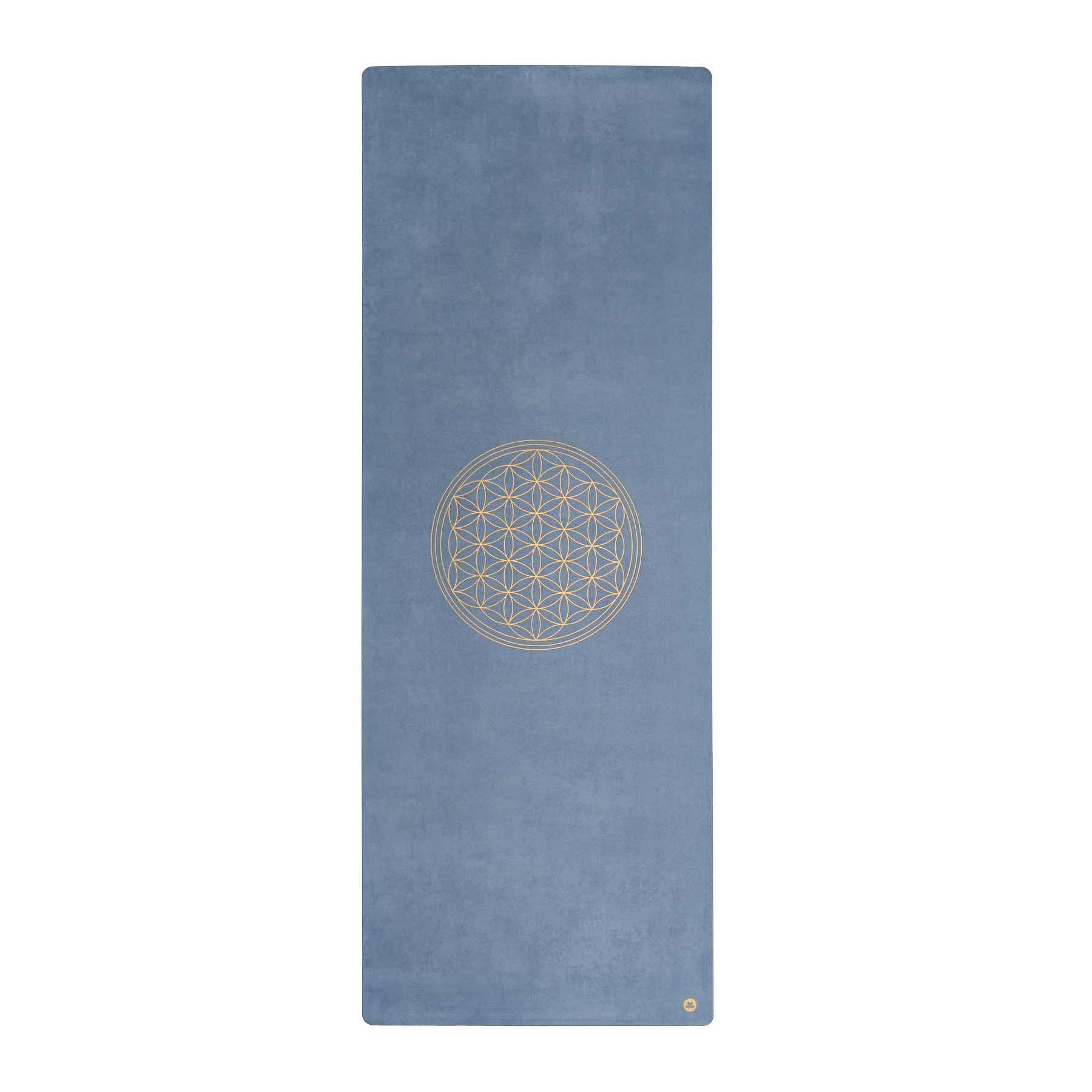 Yogamatte Velours Blume des Lebens gold Print graublau