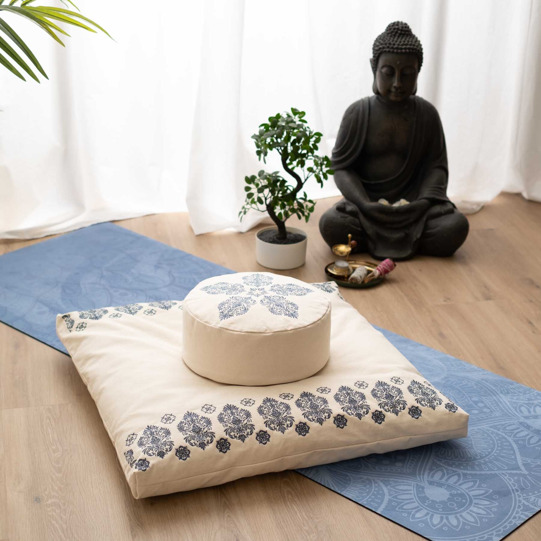 Meditationsmatte Zabuton Fleur-de-Lys blau