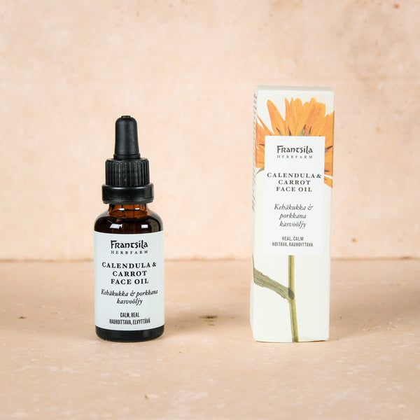 Verwöhnen Sie Ihre Haut mit dem Naturkosmetik Gesichtsöl Calendula (Ringelblume) & Karotte von Frantsila – beste Naturkosmetik aus Finnland.