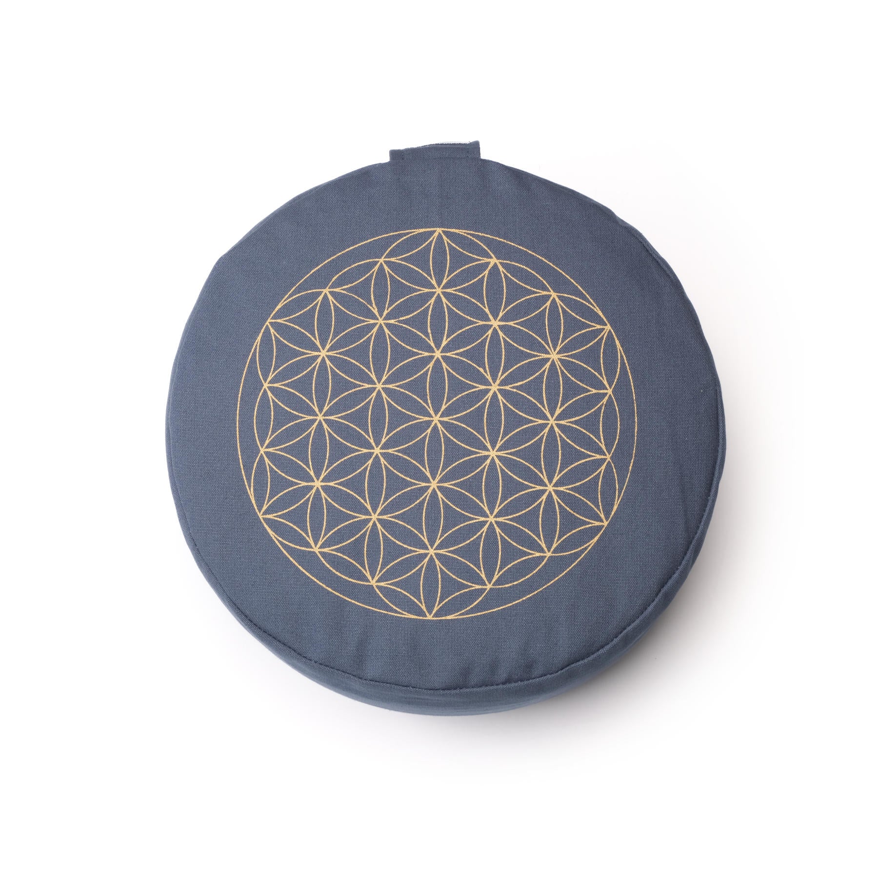 Meditationskissen rund Blume des Lebens gold Print blue-sky