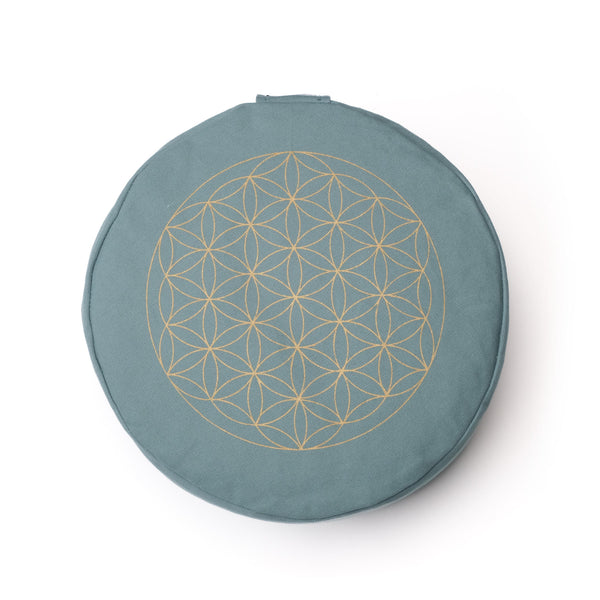 Meditationskissen rund Blume des Lebens gold Print green-water