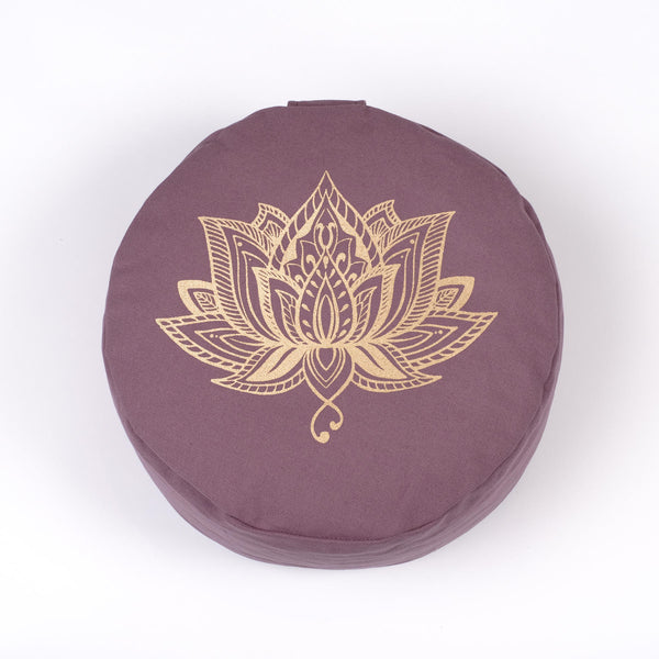 Meditationskissen rund Lotus gold Print lavendel