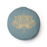 Meditationskissen rund Lotus gold Print green-water