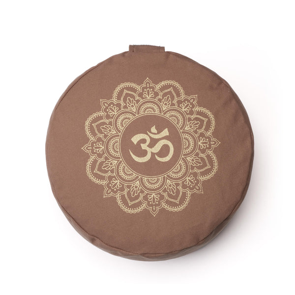 Meditationskissen rund Mandala OM gold Print brown-earth
