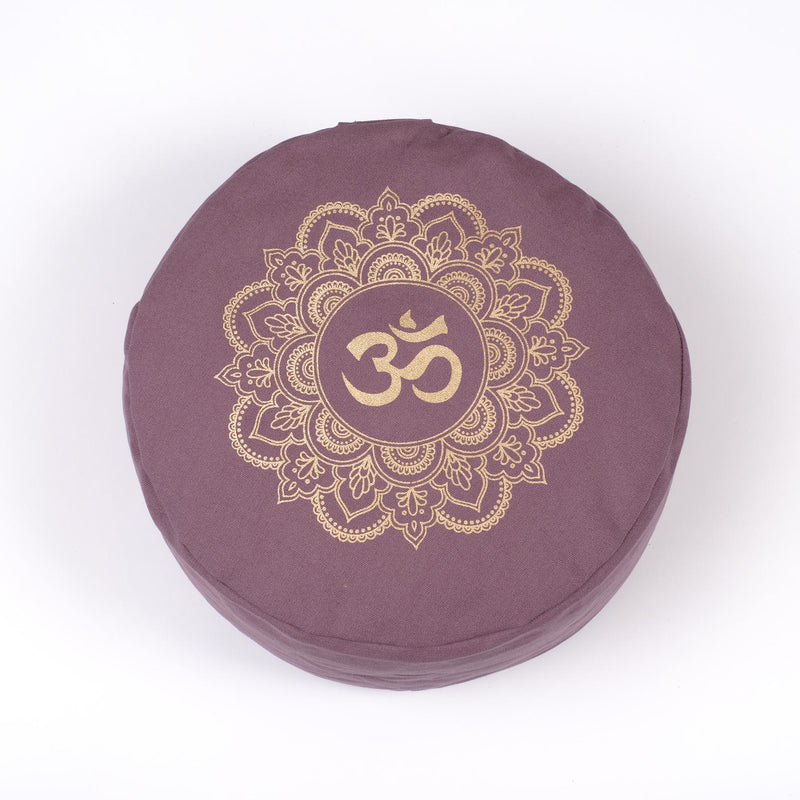 Meditationskissen rund Mandala OM gold Print lavendel