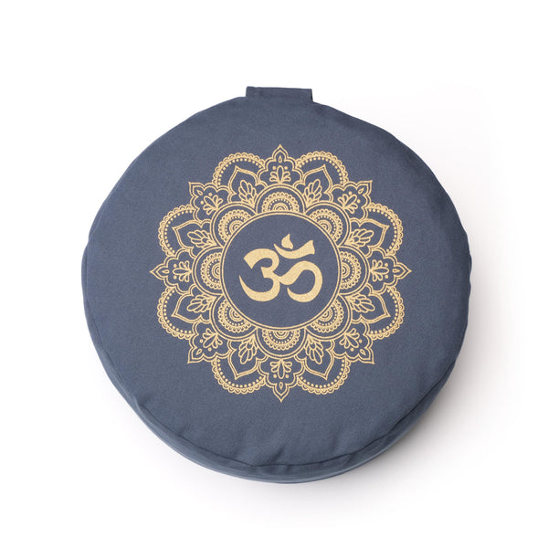 Meditationskissen rund Mandala OM gold Print blue-sky