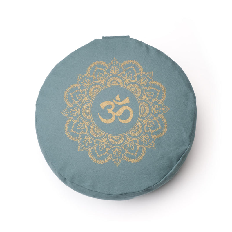 Meditationskissen rund Mandala OM gold Print green-water
