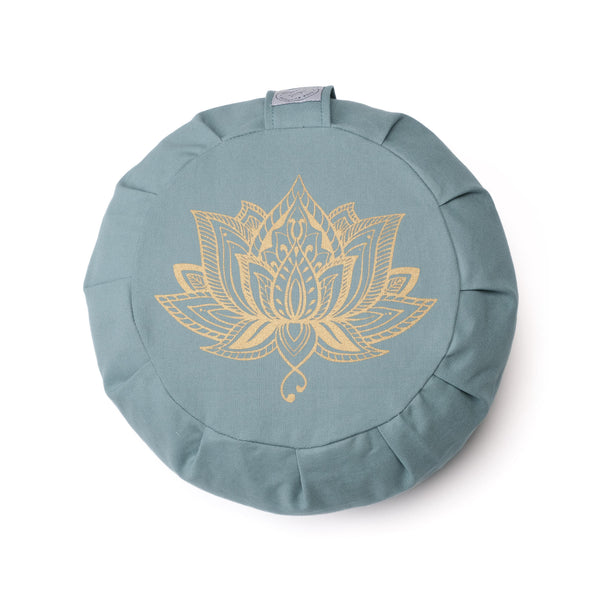 Meditationskissen Zafu Lotus gold Print nachhaltig Baumwolle green-water