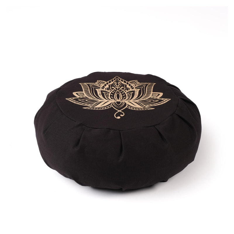Meditationskissen Zafu Lotus gold Print nachhaltig Baumwolle schwarz