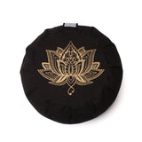 Meditationskissen Zafu Lotus gold Print nachhaltig Baumwolle schwarz
