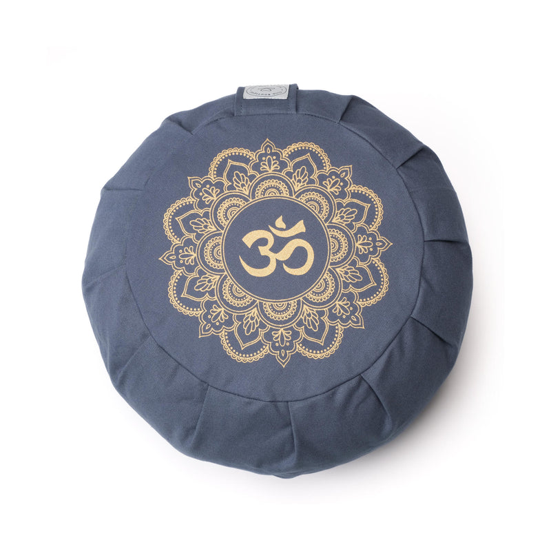 Meditationskissen Zafu aus Bio Baumwolle mit Gold Print Mandala OM blue-sky