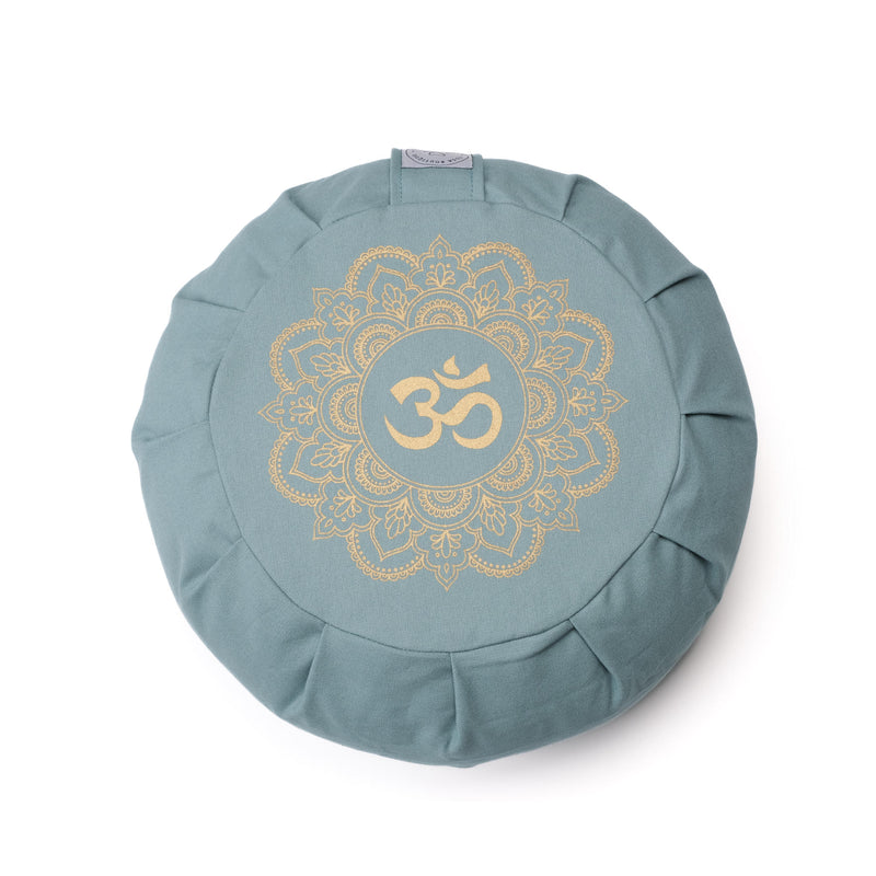 Meditationskissen Zafu aus Bio Baumwolle mit Gold Print Mandala OM green-water