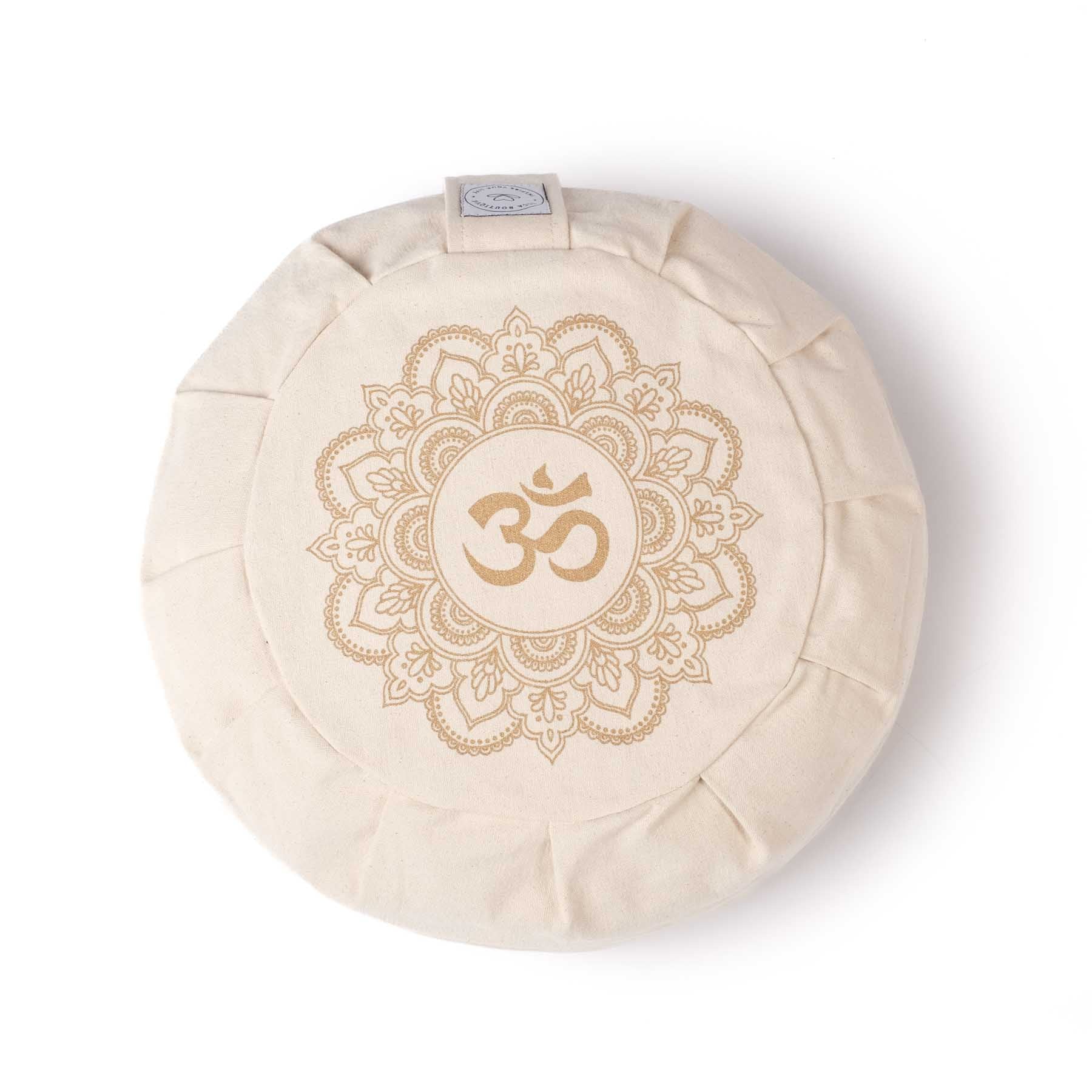 Meditationskissen Zafu Mandala OM naturweiss