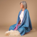 Meditationstuch Schal Feinwolle blau rosa double
