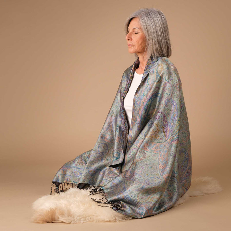 Meditationstuch Schal Seide Kalkutta doppelseitig mit verschiedenen Farbvarianten