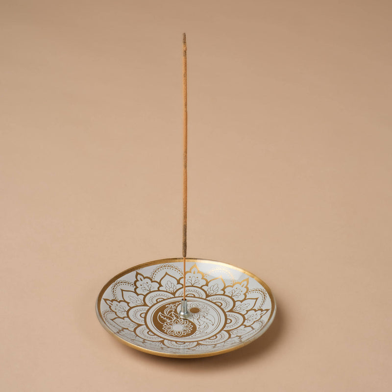 Räucherstäbchenhalter mit Ying Yang Symbol aus Glas