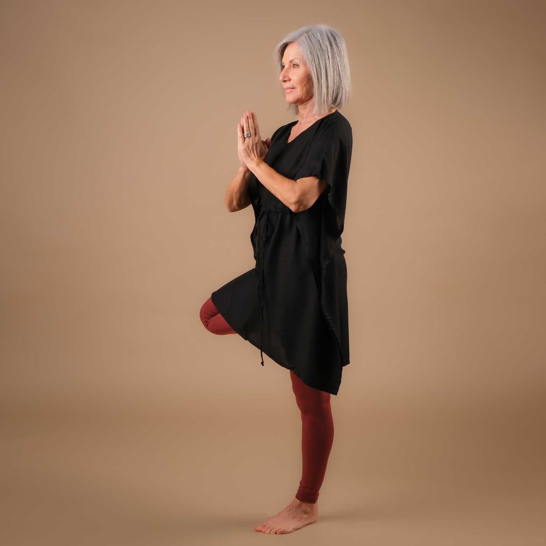 Tunika Yoga Sommershirt aus Baumwolle schwarz