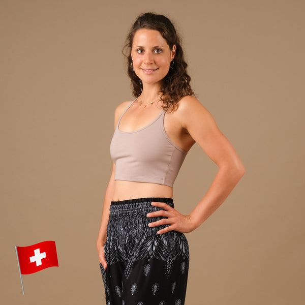 Yoga Kleider Crop Top Joy mocca aus nachhaltigem Stoff und in der Schweiz hergestellt