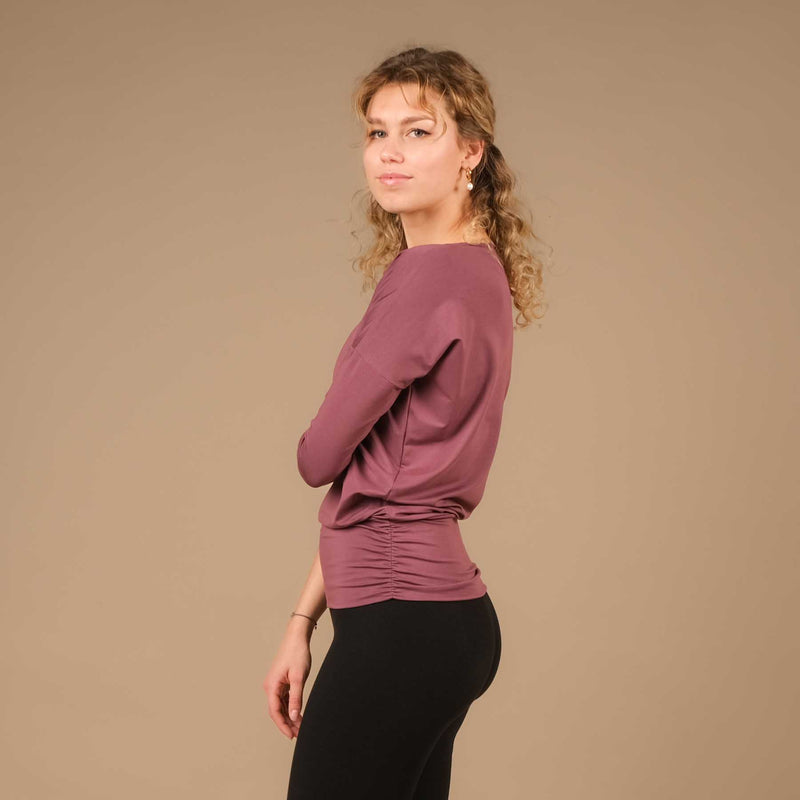 Yoga Shirt Comfy 3/4 Arm, in der Schweiz hergestellt, weichster Stoff, aubergine