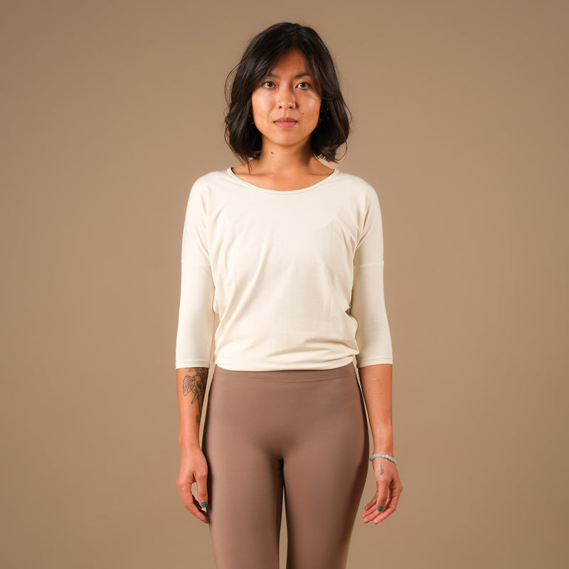 Yoga Shirt Comfy 3/4 Arm, in der Schweiz hergestellt, weichster Stoff, ecru