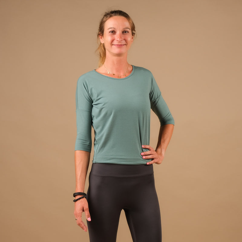 Yoga Shirt Comfy 3/4 Arm, in der Schweiz hergestellt, weichster Stoff, petrol