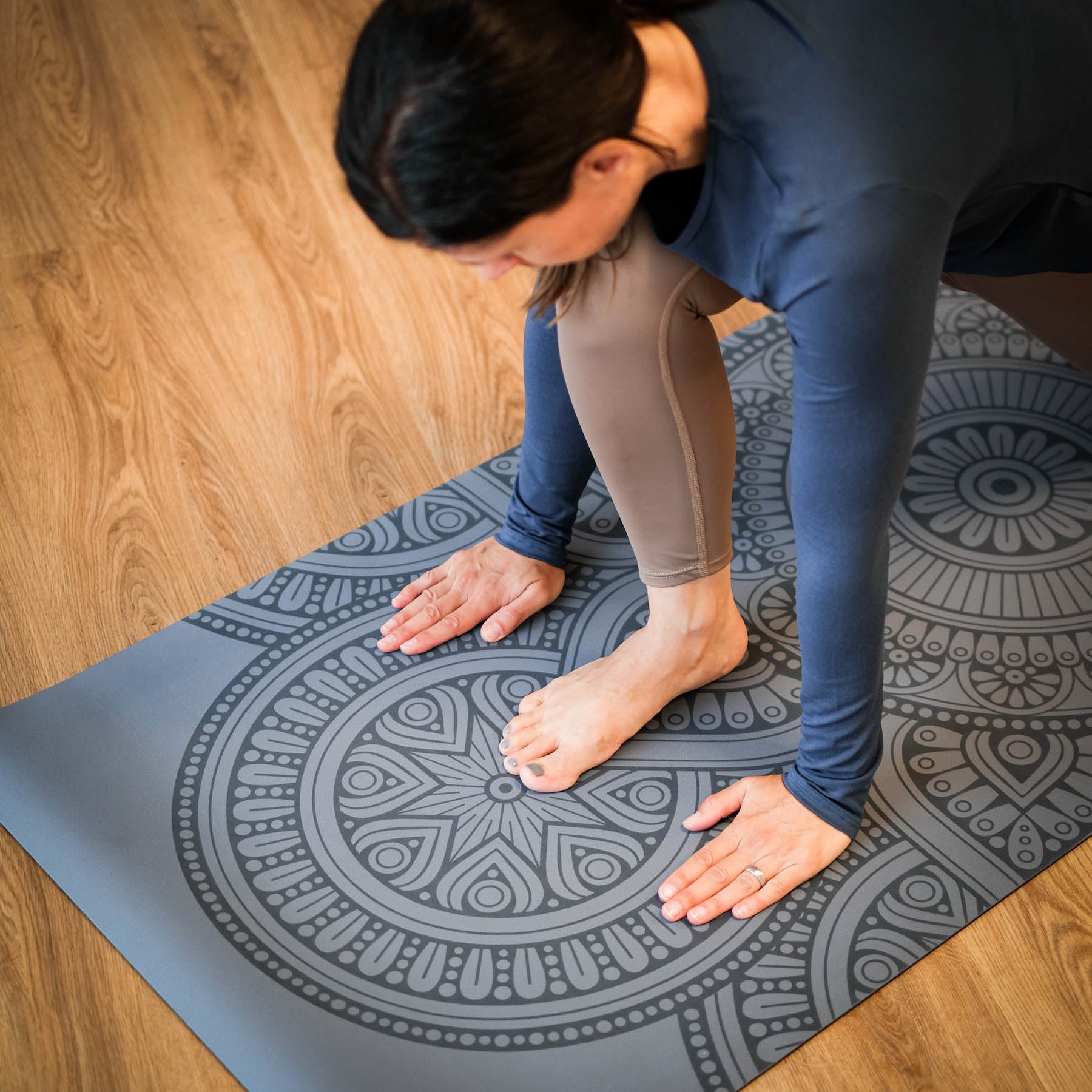 Yogamatte SuperGrip 2.0 Mandala sehr rutschfeste Yogamatte graublau