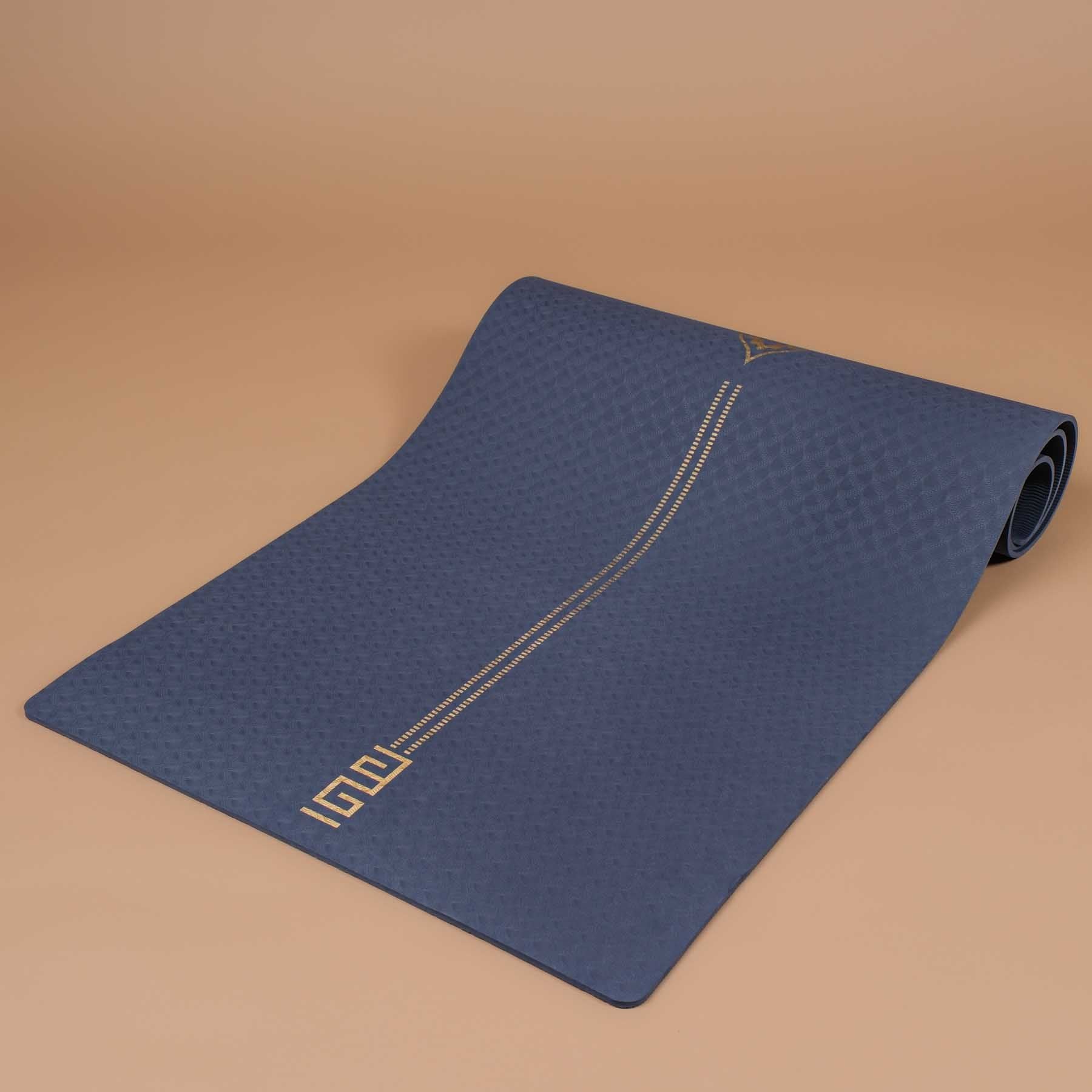 Yogamatte TPE gold Print navy blau