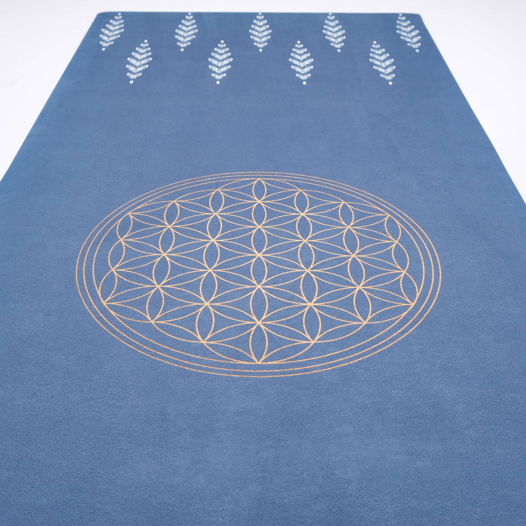 Yogamatte Velours Blume des Lebens indigo-blau