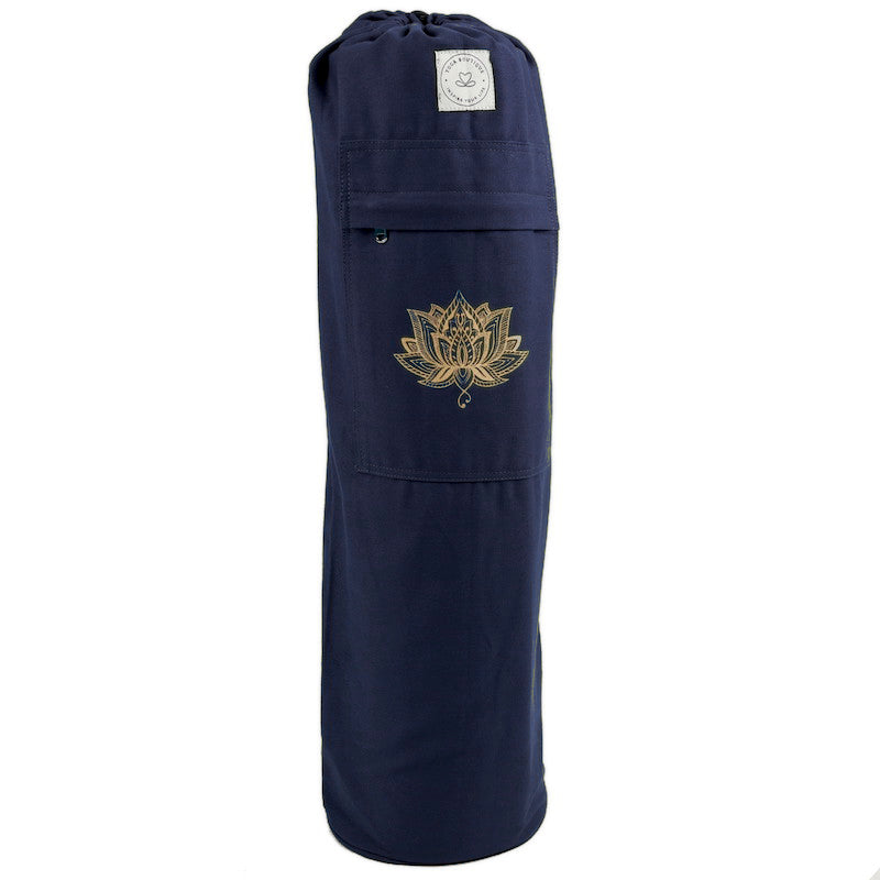 Yogamatte-Tasche Lotus aus Baumwolle Navy blau