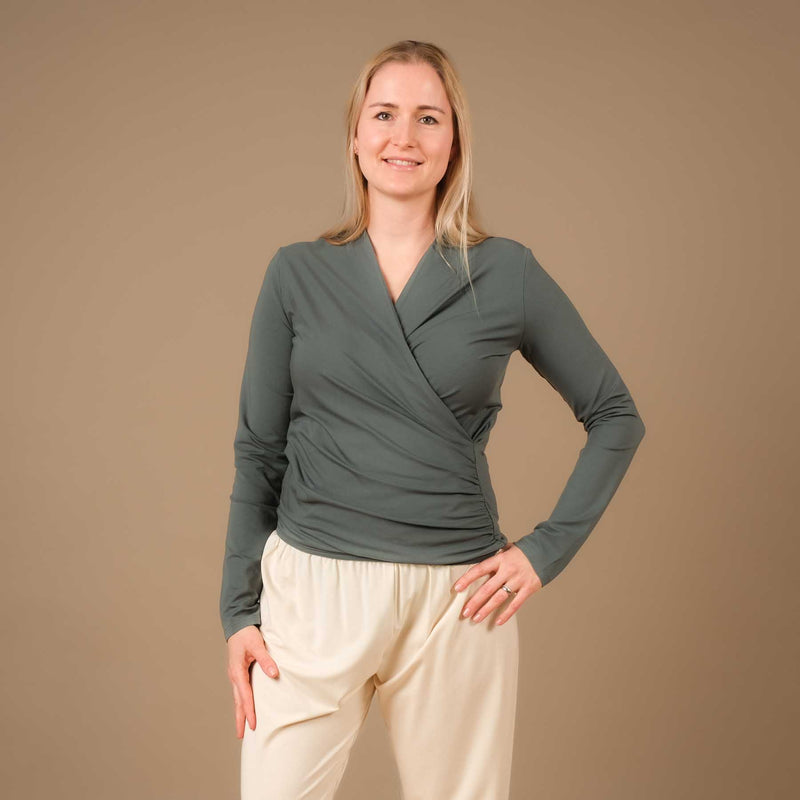 Natürliche Frauen Langarm Shirt Bio Kleidung Yoga Shirt Merinowolle  Crewneck Sweatshirt Thermo Shirt 250gsm -  Schweiz